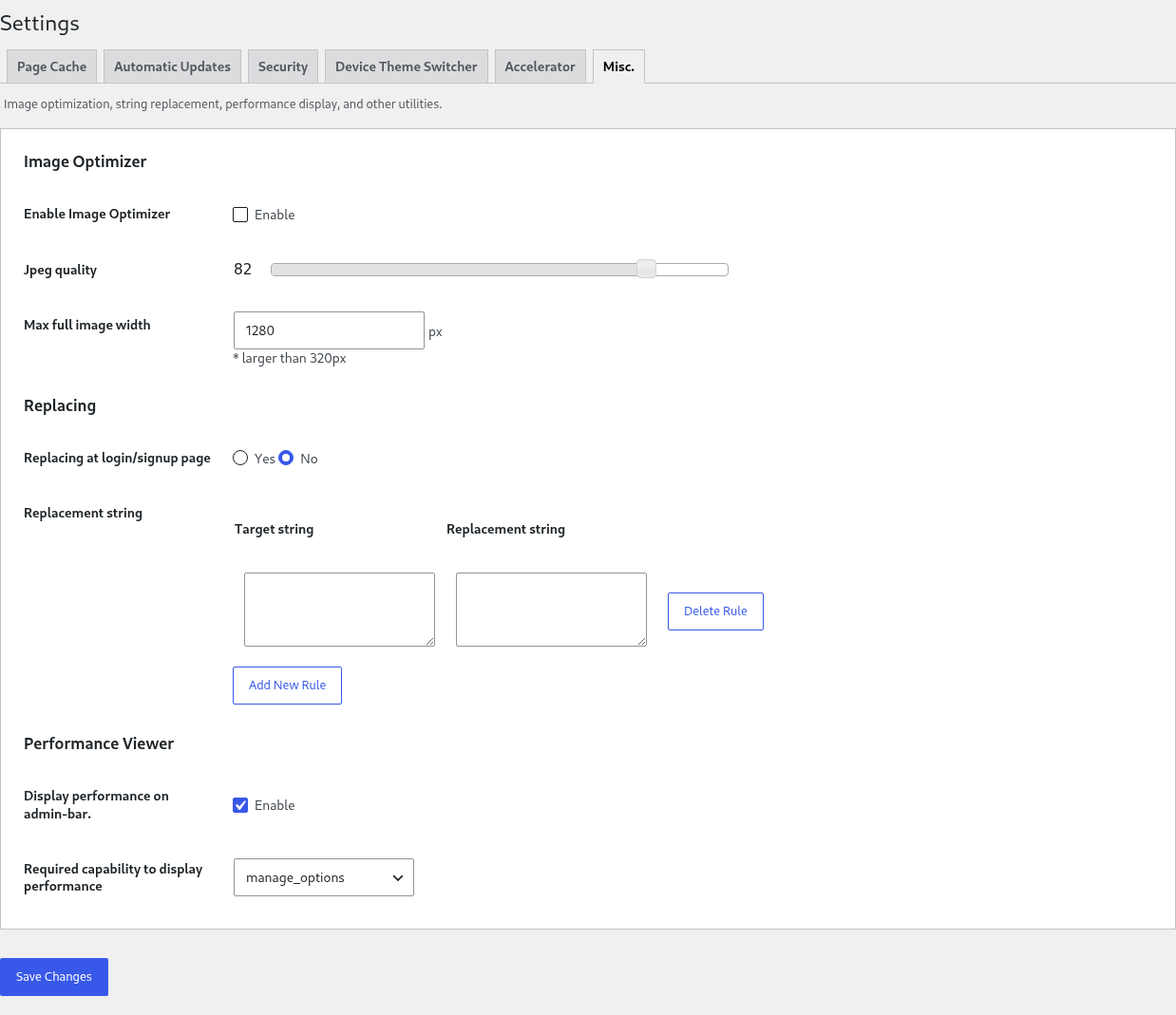 Miscellaneous settings