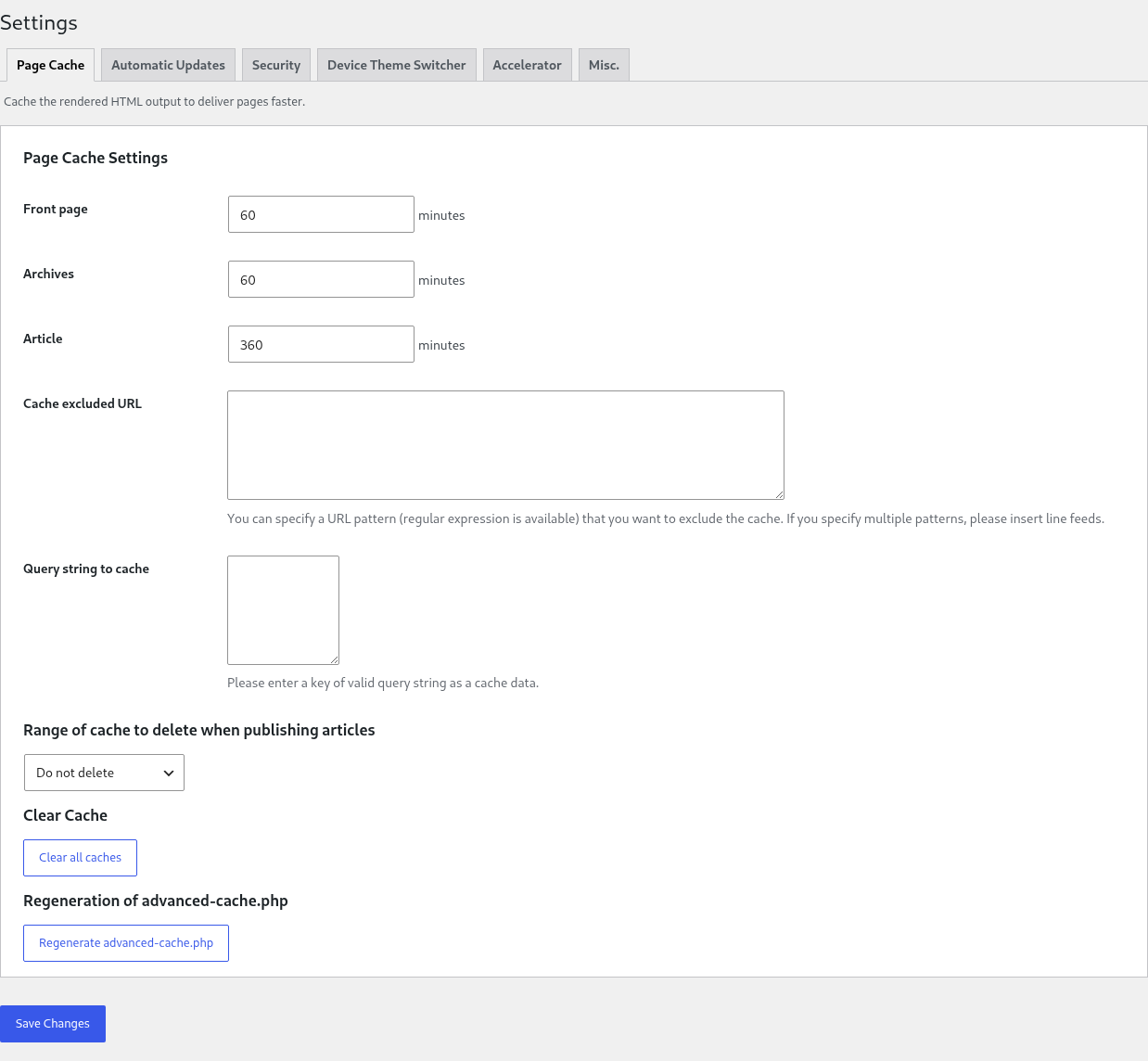 Page Cache settings