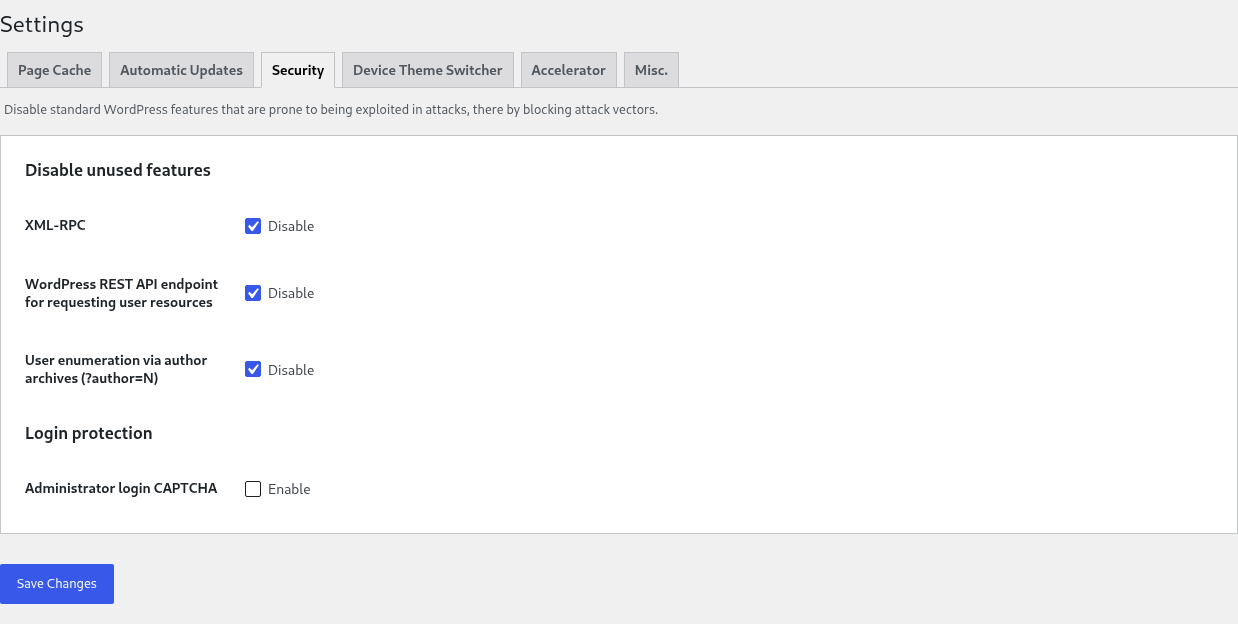 Security settings